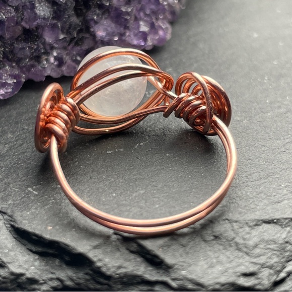 Natural Moonstone Bare Copper Wrapped Ring - Picture 13 of 14
